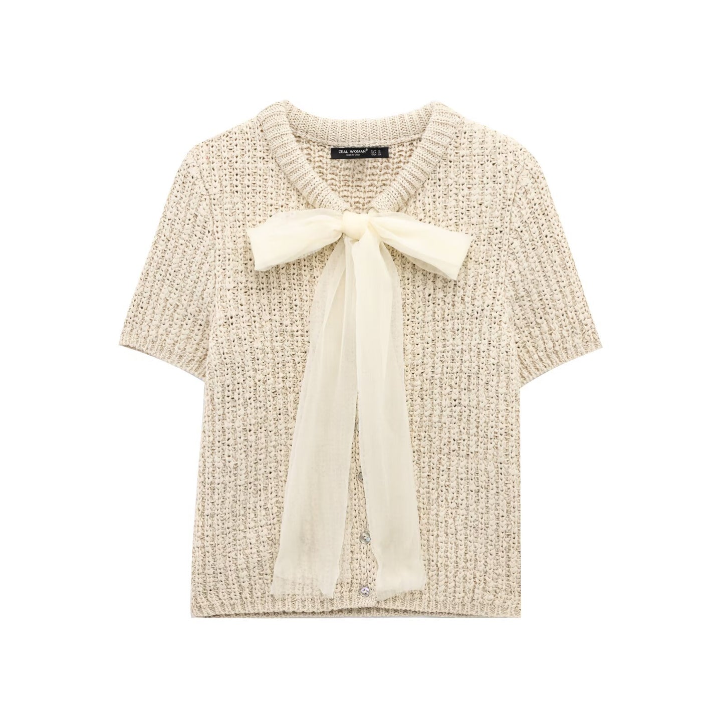 Fashionable transparent stiff yarn bow decoration knitted jacket