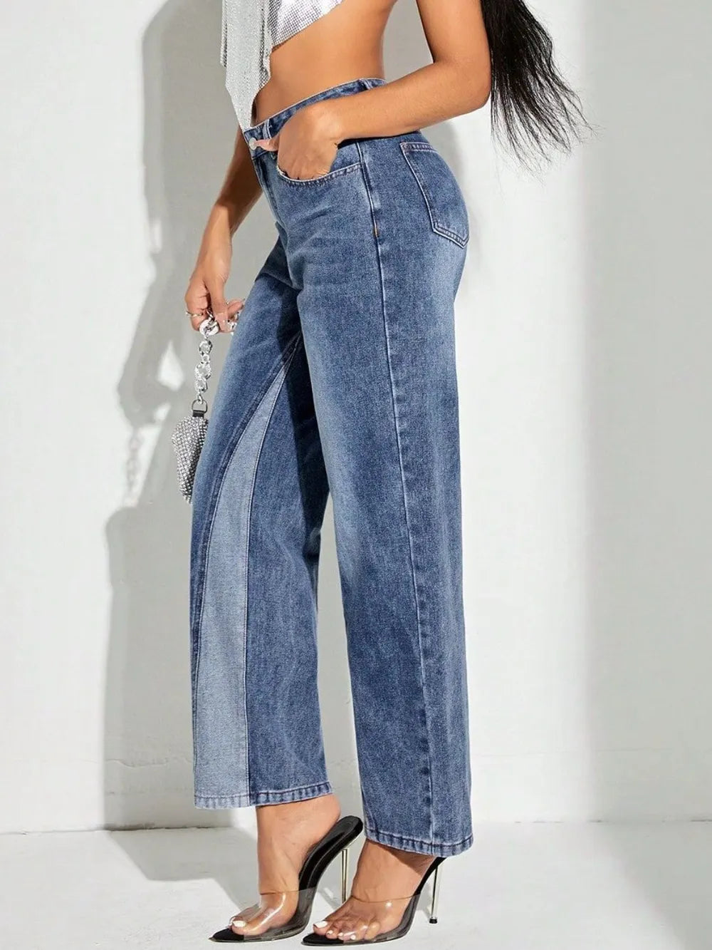 Fashionable wide leg patchwork jeans and pants
