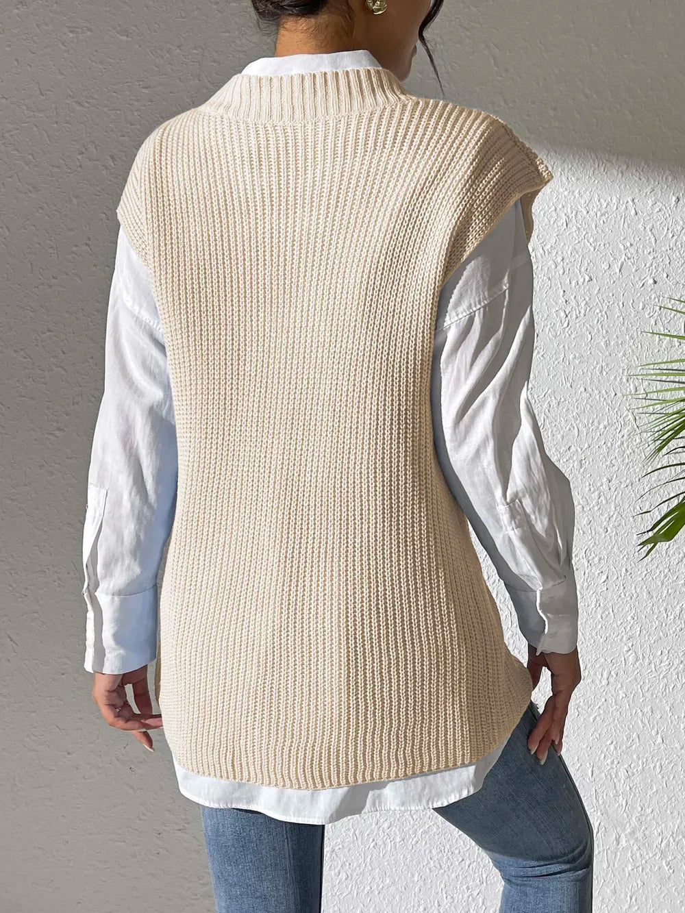 V-neck simple vest pearl nail pearl woven sweater vest