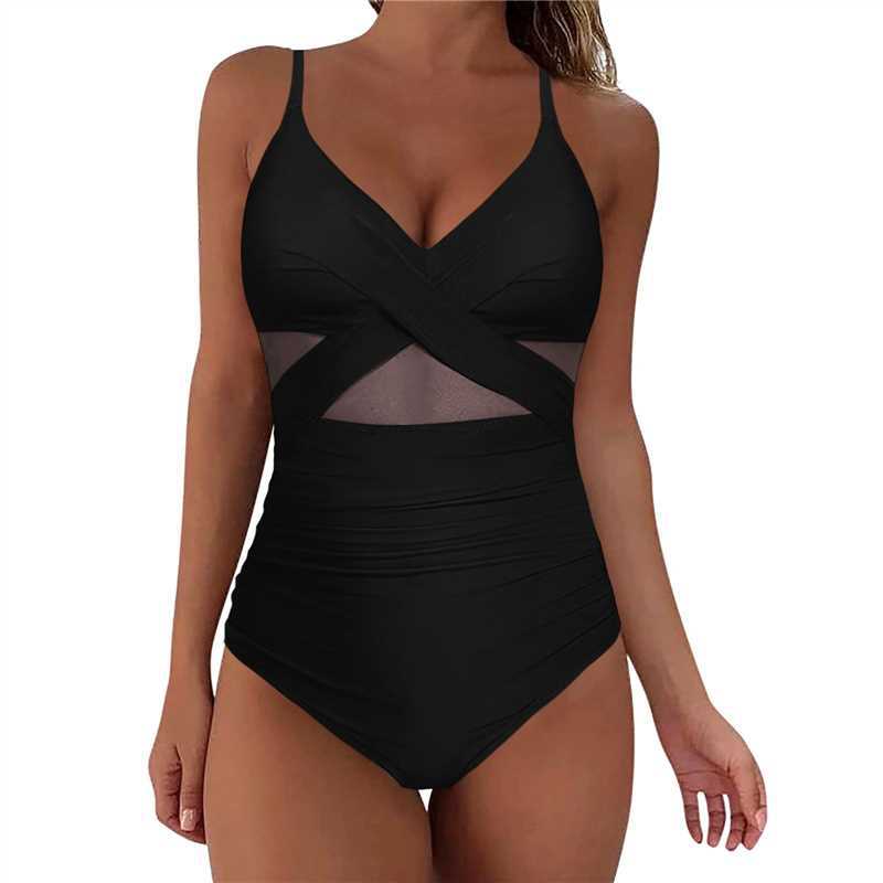 Slimming and meat blocking one-piece swimsuit for women new mesh splicing backless swimsuit