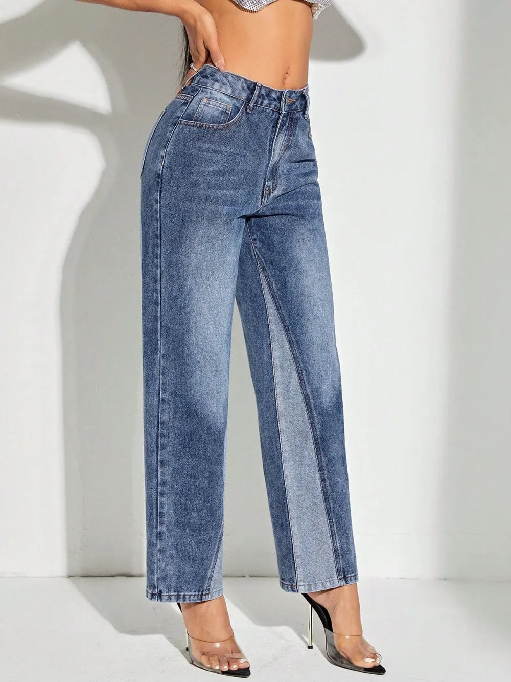 Fashionable wide leg patchwork jeans and pants