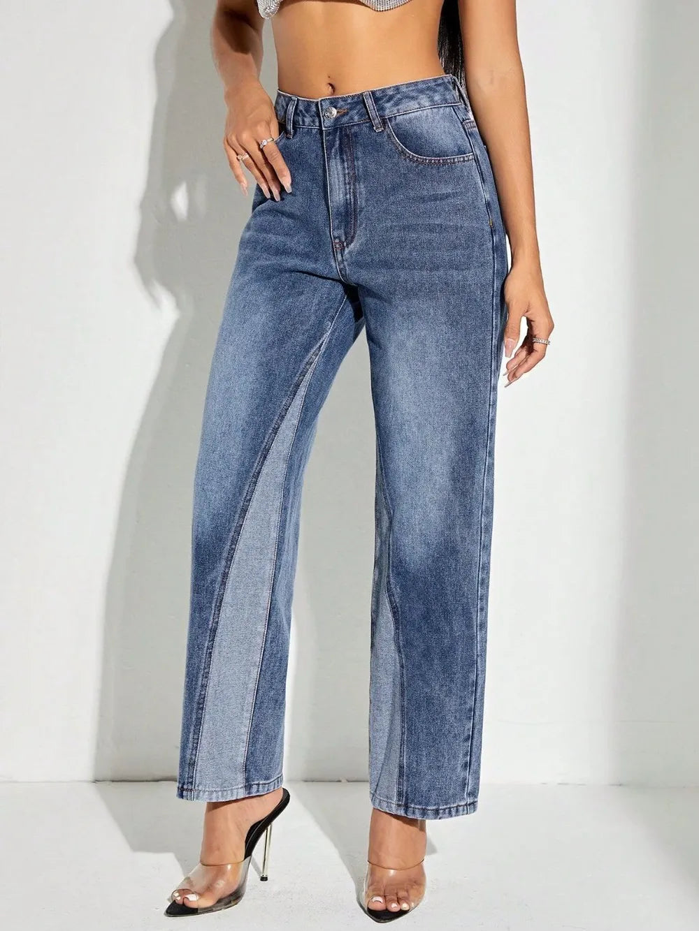 Fashionable wide leg patchwork jeans and pants