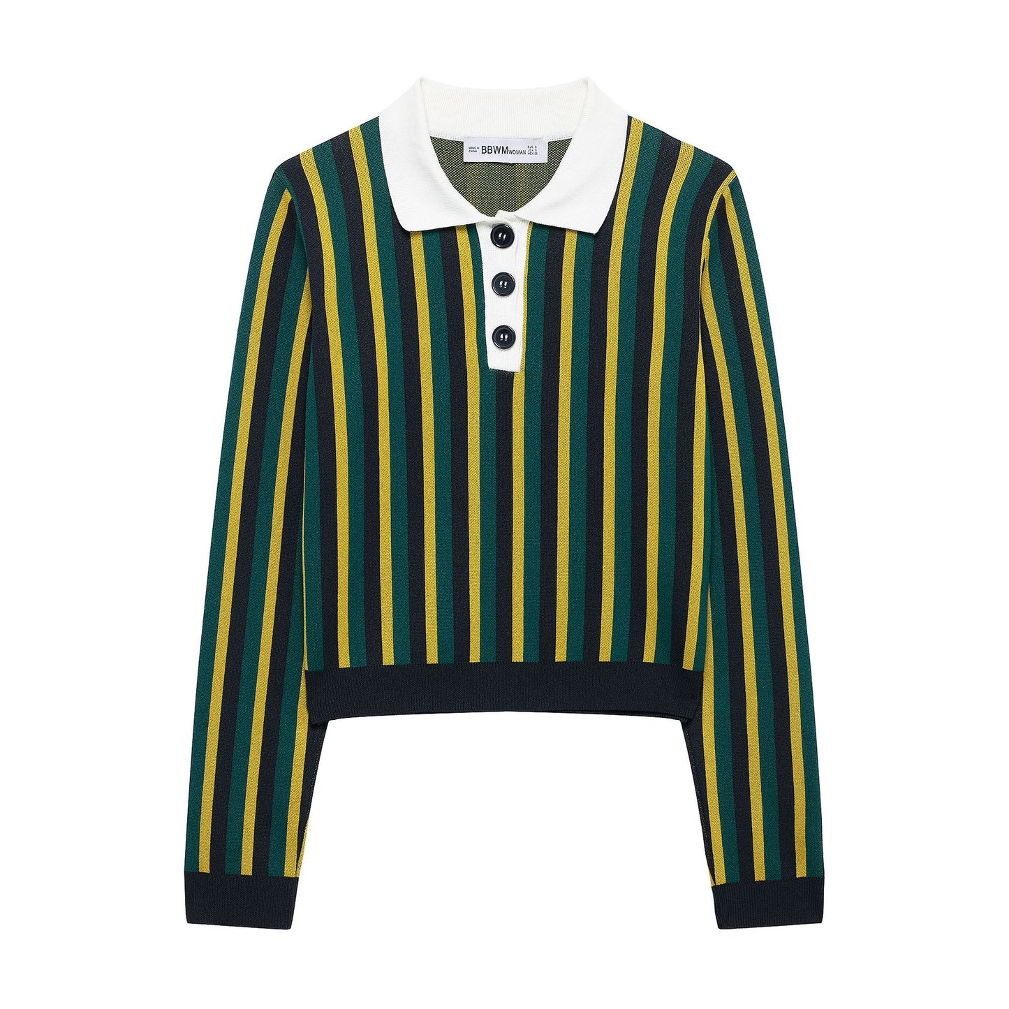 Striped lapel long sleeved casual knit sweater