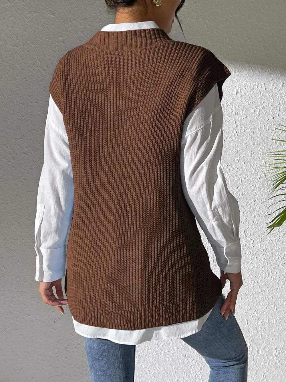 V-neck simple vest pearl nail pearl woven sweater vest