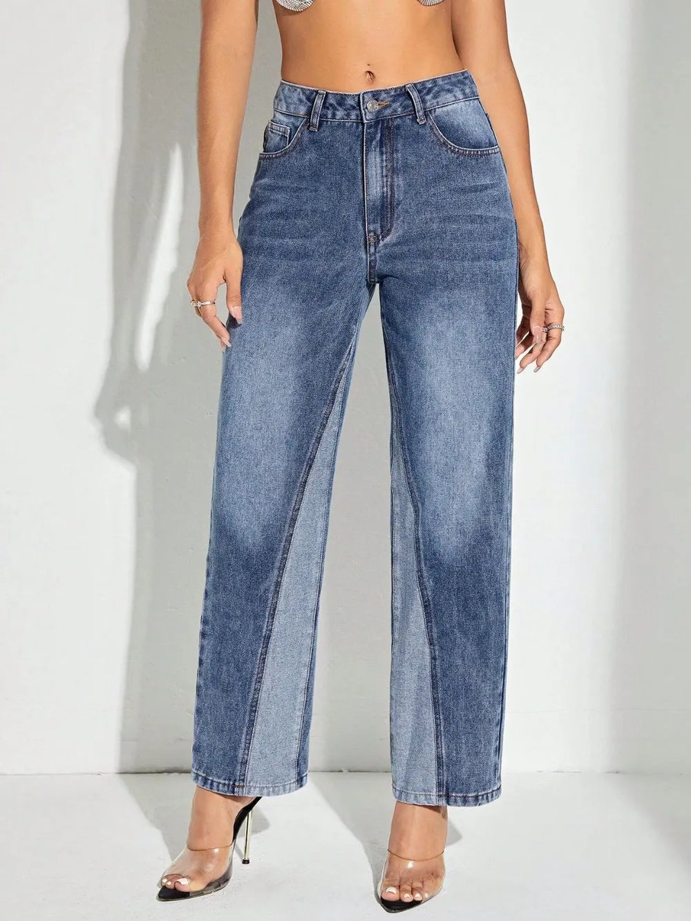 Fashionable wide leg patchwork jeans and pants
