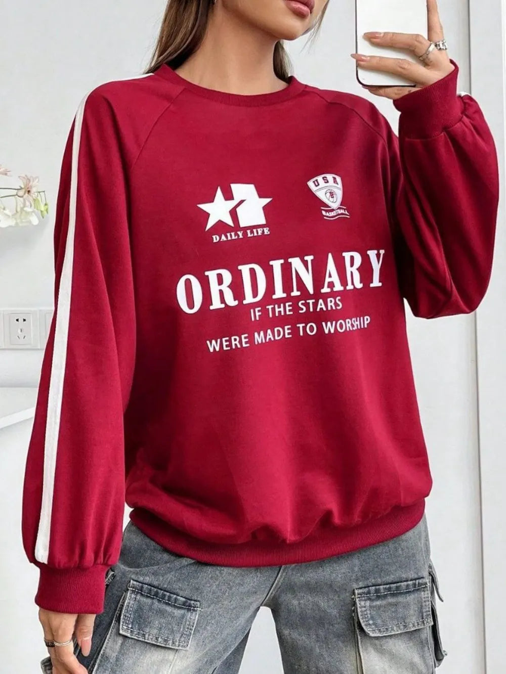 Women's Instagram casual versatile commuting printed long sleeved hoodie