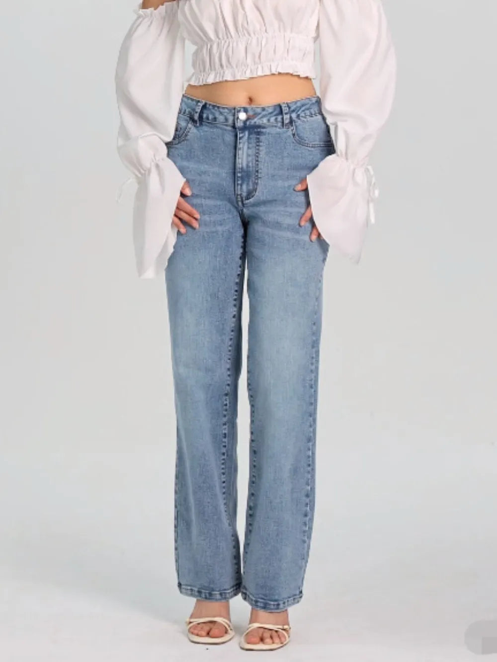 Cowboy pants women's straight leg easy to wear high waisted pants
