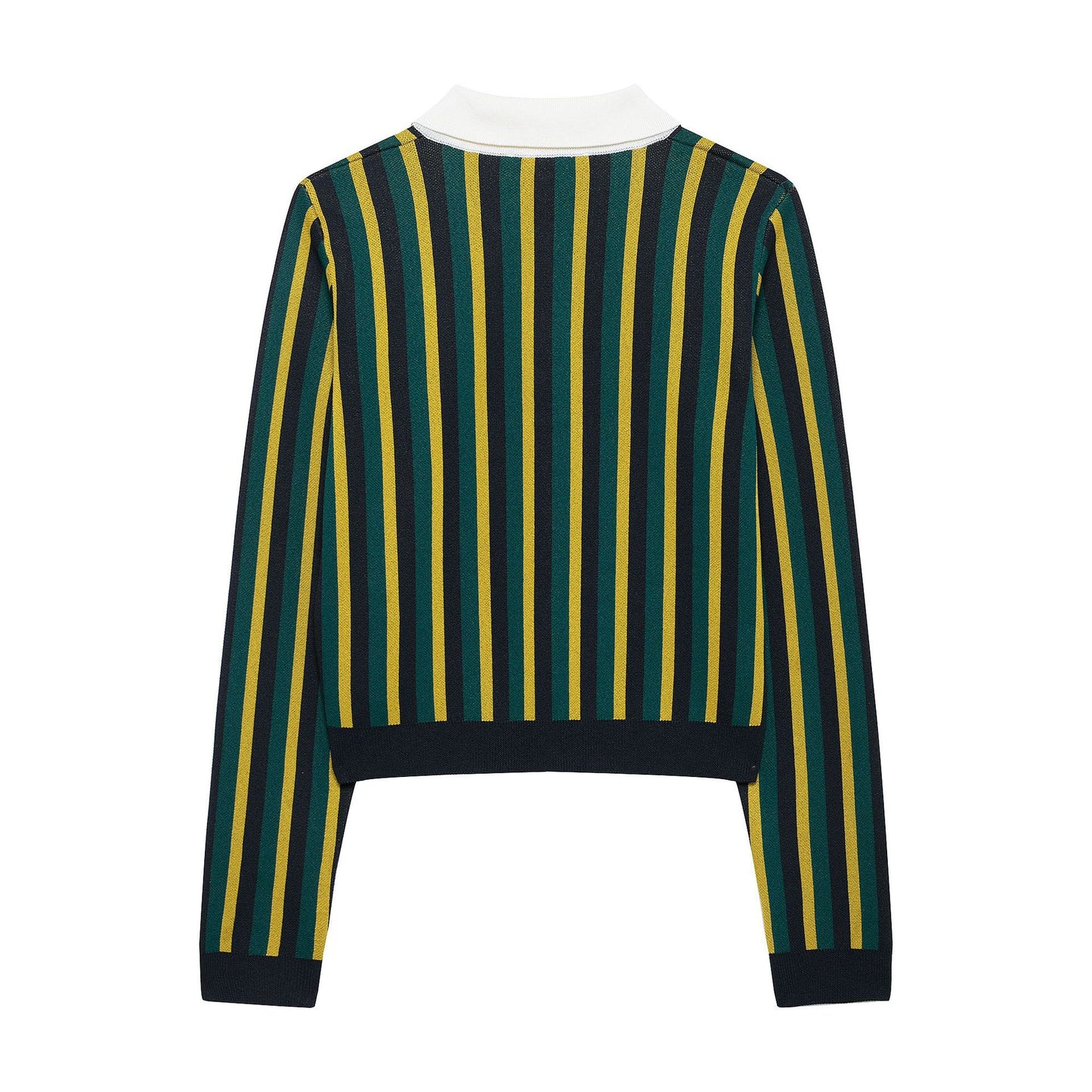 Striped lapel long sleeved casual knit sweater