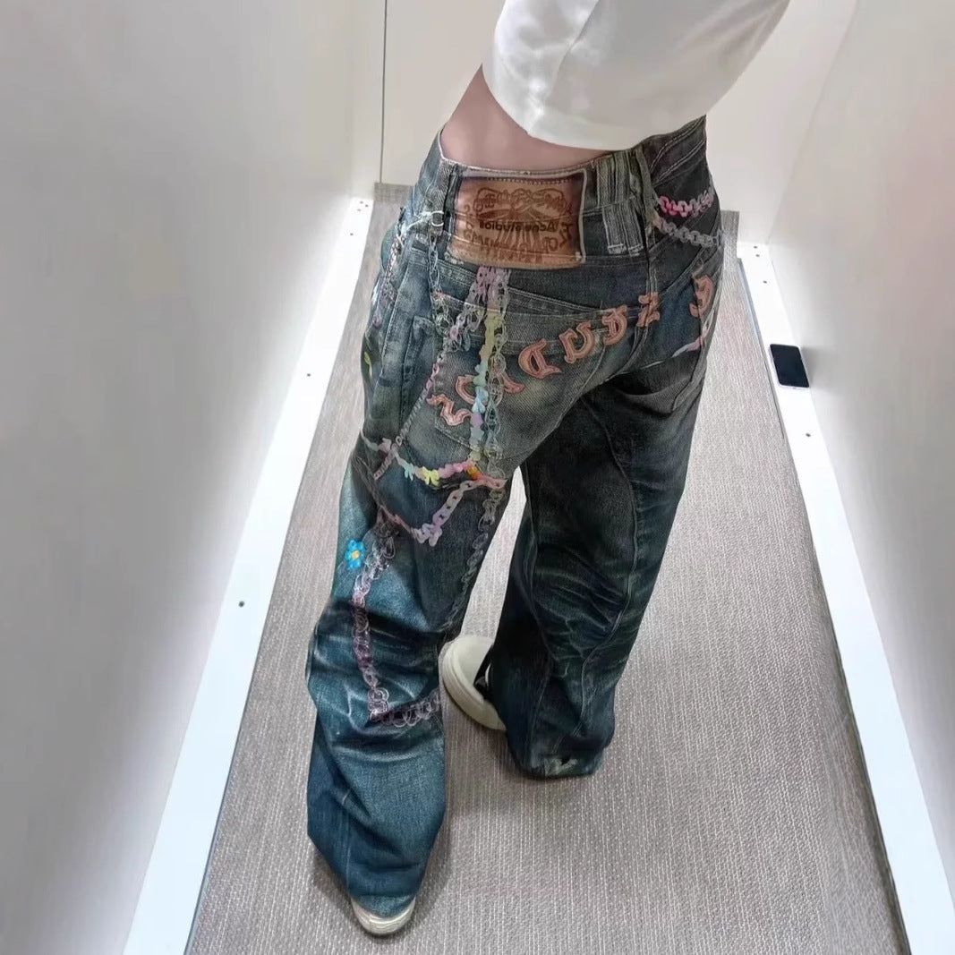 New 3D candy chain printed imitation jeans loose fit