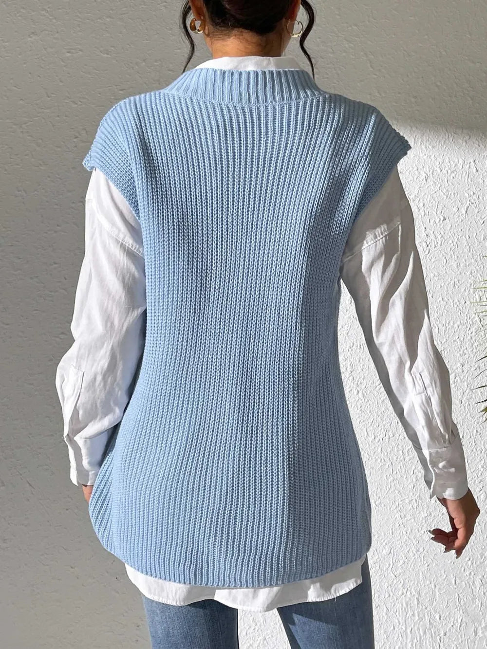 V-neck simple vest pearl nail pearl woven sweater vest