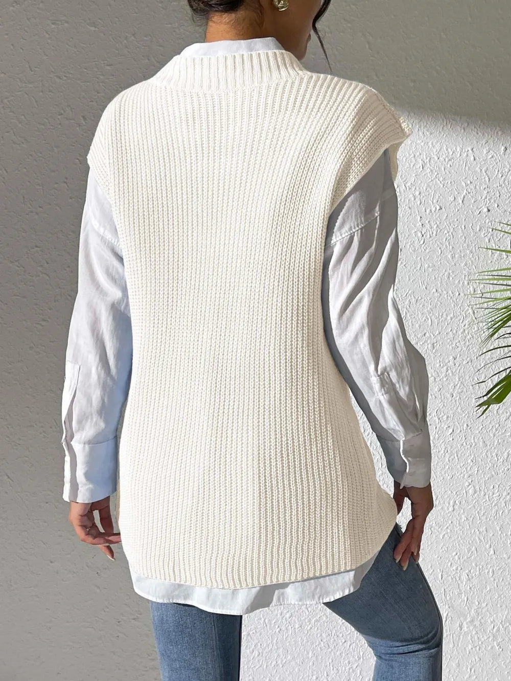 V-neck simple vest pearl nail pearl woven sweater vest