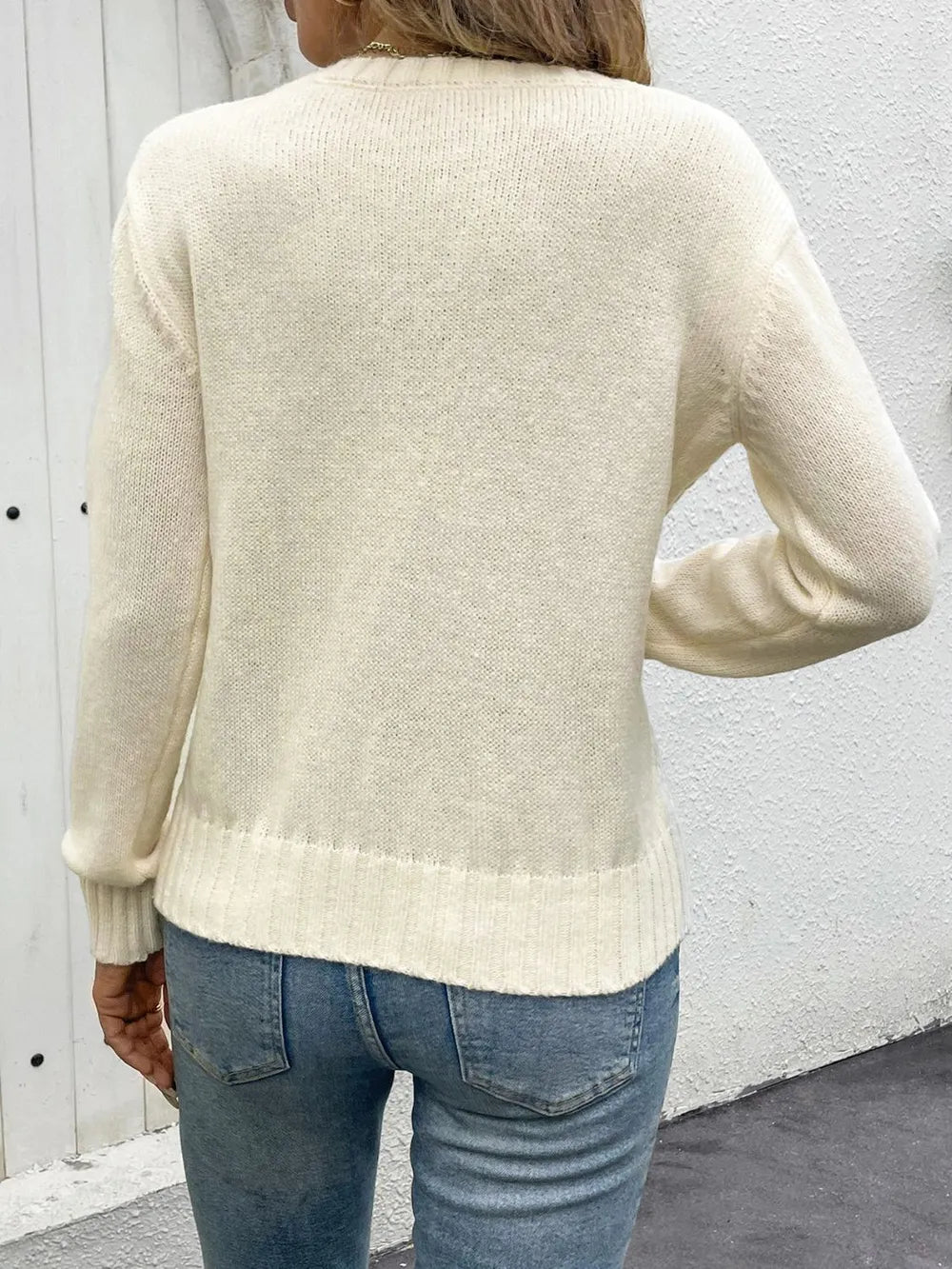 Autumn Knitwear Round Neck Hollow Solid Color Sweater