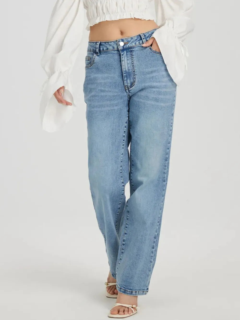 Cowboy pants women's straight leg easy to wear high waisted pants