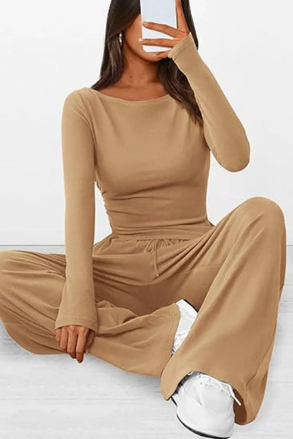 Casual suit asymmetrical long sleeved T-shirt wide leg pants casual sportswear