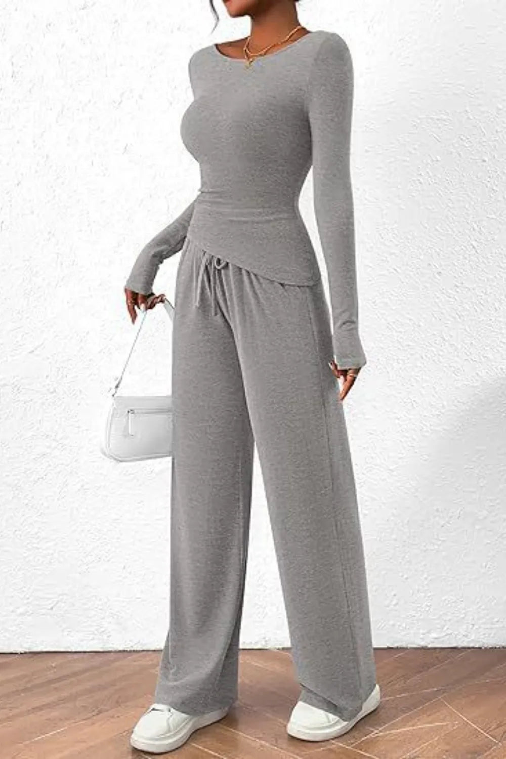Casual suit asymmetrical long sleeved T-shirt wide leg pants casual sportswear