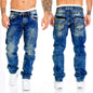 European and American new jeans casual open line pants straight leg men's pants hip-hop jeans