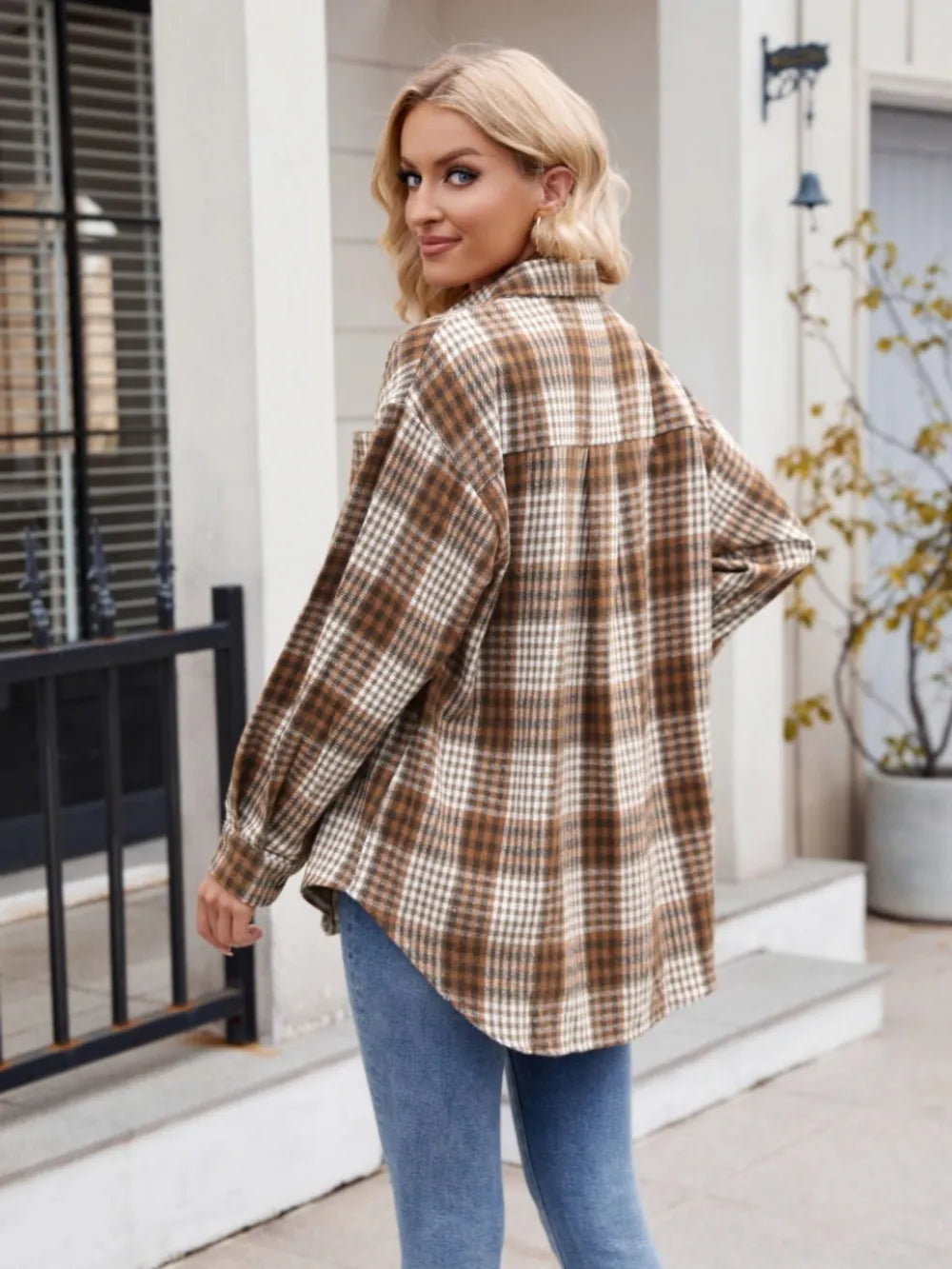Thousand bird plaid button down flannel shirt