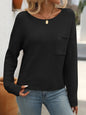 Ladies' round neck pocket decorative top long sleeved sweater