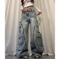 Washed multi pocket workwear jeans women's street straight leg loose wide leg pants