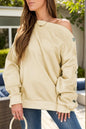 Light yellow asymmetrical collar button up sleeves off shoulder sweatshirt