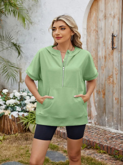 Half Zip Short Sleeve Hooded Top