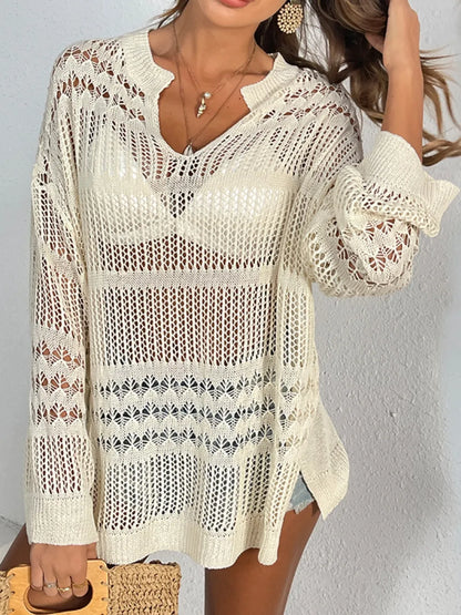 Hollow out top long sleeved beach top