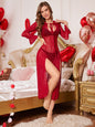 Sexy lingerie plus size women's mesh see through long skirt with slit sleepwear and nightgown