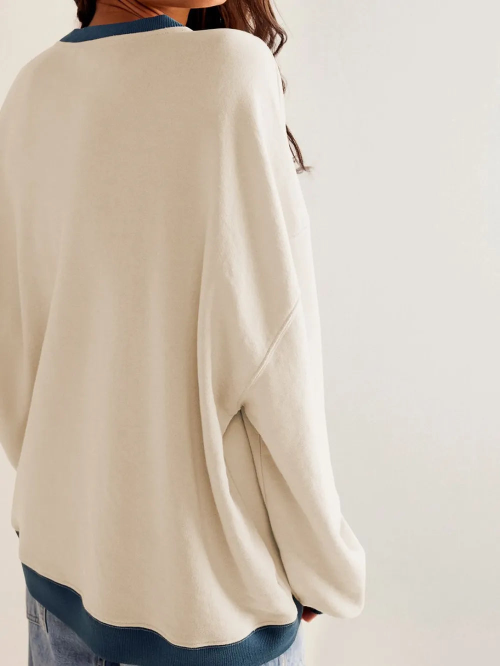 Long sleeved top loose trendy brand off shoulder round neck sweatshirt jacket for women in spring and autumn