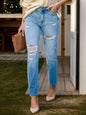 Distressed Buttoned Jeans with Pockets