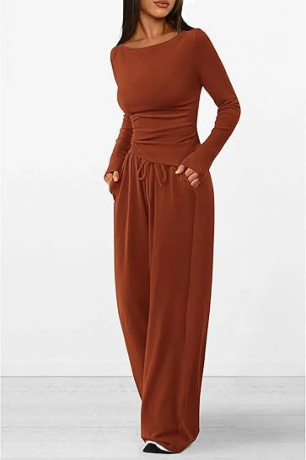 Casual suit asymmetrical long sleeved T-shirt wide leg pants casual sportswear