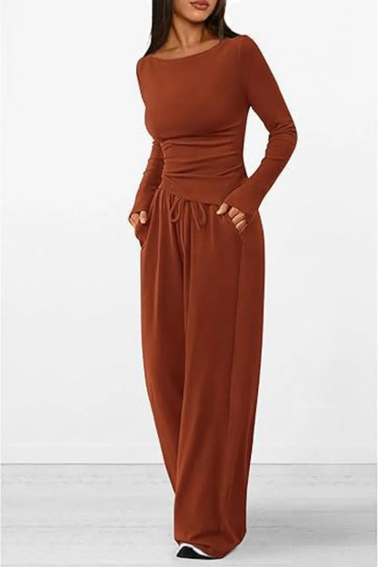 Casual suit asymmetrical long sleeved T-shirt wide leg pants casual sportswear