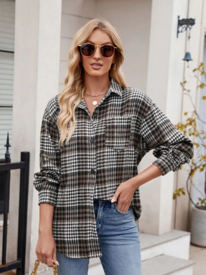 Thousand bird plaid button down flannel shirt