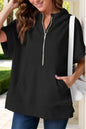 Solid color casual short sleeved hooded sweatshirt