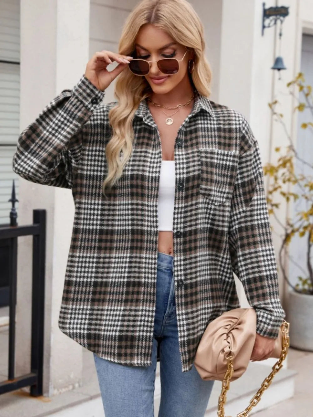 Thousand bird plaid button down flannel shirt