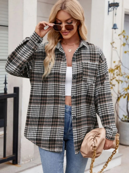 Thousand bird plaid button down flannel shirt