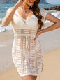 Beach Knitted Hoodie Hollow Beach Skirt Drawstring Skirt V-neck Beach Skirt