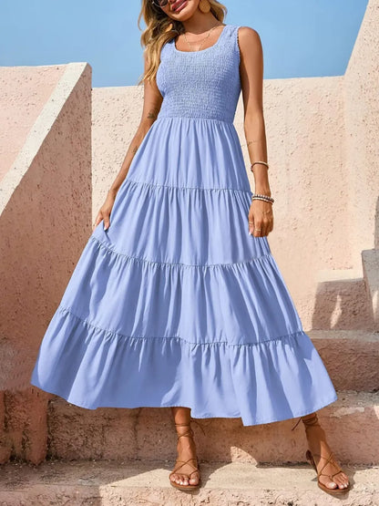 Strap top skirt with pleats and spliced A-line large swing dress