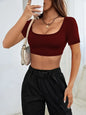 Sports and leisure women's short knitted high elasticity T-shirt top
