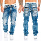 European and American new jeans casual open line pants straight leg men's pants hip-hop jeans