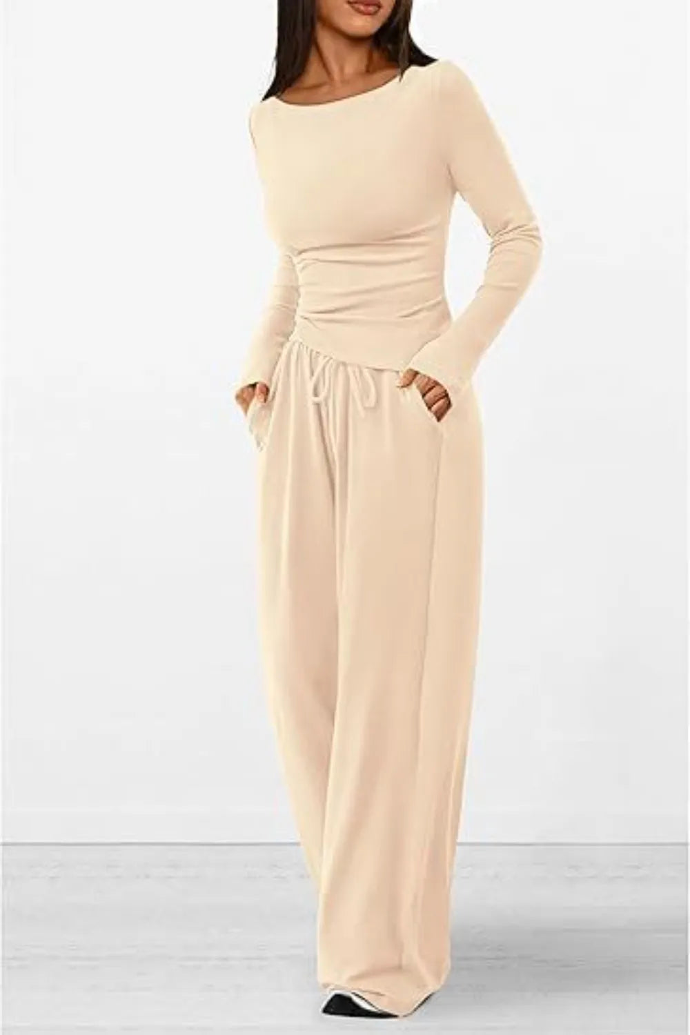 Casual suit asymmetrical long sleeved T-shirt wide leg pants casual sportswear