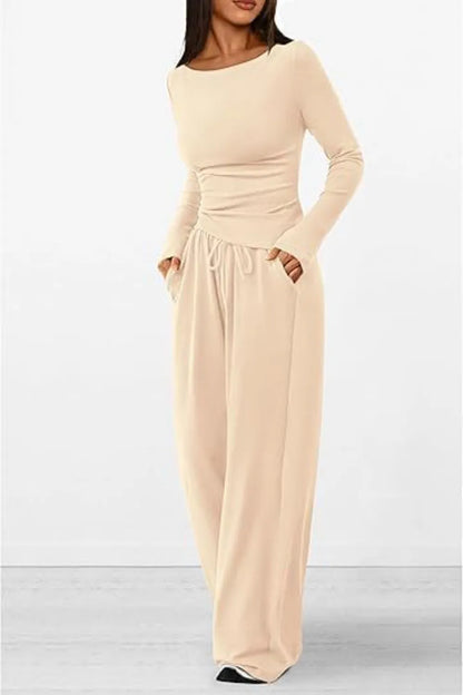 Casual suit asymmetrical long sleeved T-shirt wide leg pants casual sportswear