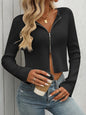 Ladies' spicy girl solid color long sleeved zipper cardigan sweater