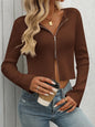 Ladies' spicy girl solid color long sleeved zipper cardigan sweater