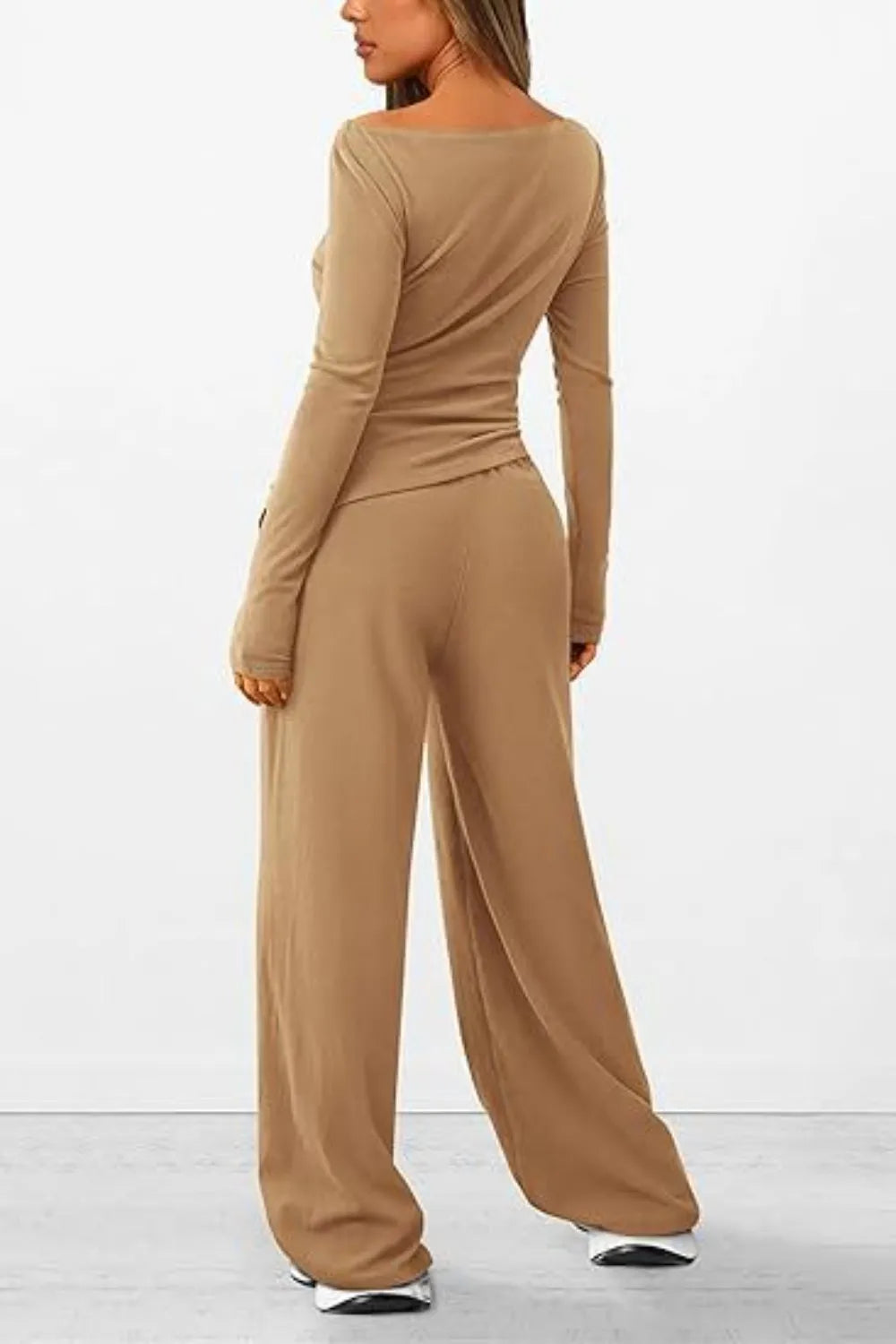 Casual suit asymmetrical long sleeved T-shirt wide leg pants casual sportswear