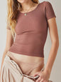 New women's solid color pit stripe cotton comfortable round neck short sleeved T-shirt for women