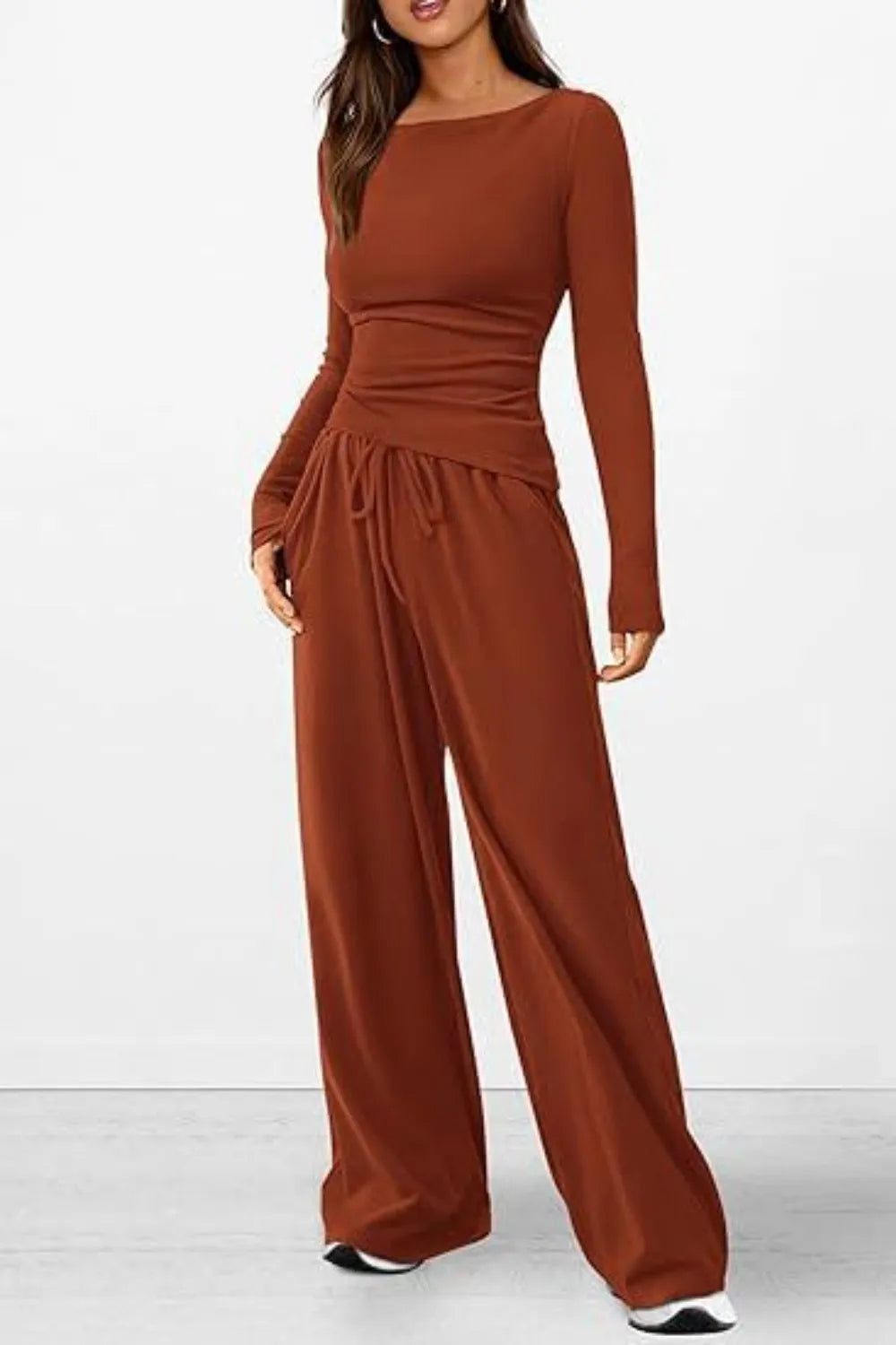 Casual suit asymmetrical long sleeved T-shirt wide leg pants casual sportswear