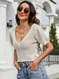 Short hollow thin knit sweater sexy backless V-neck short sleeved shirt