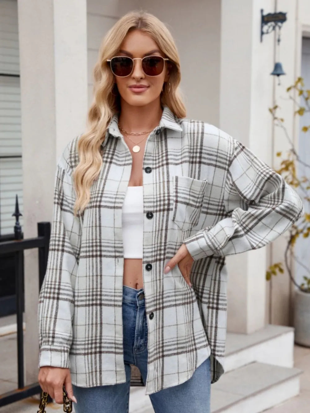 Thousand bird plaid button down flannel shirt