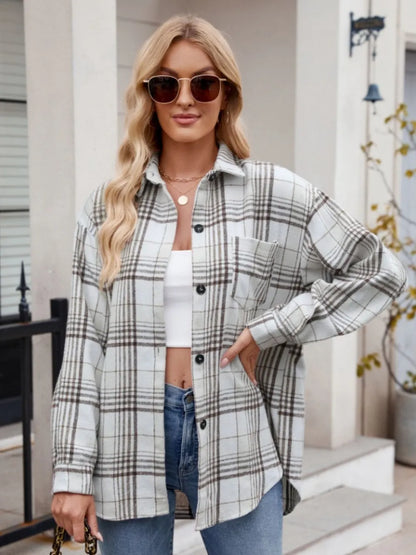 Thousand bird plaid button down flannel shirt