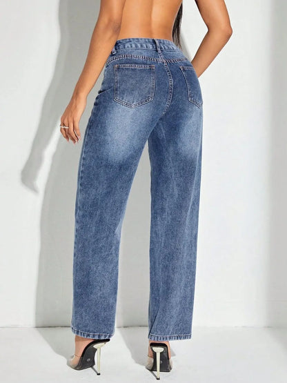 Fashionable wide leg patchwork jeans and pants